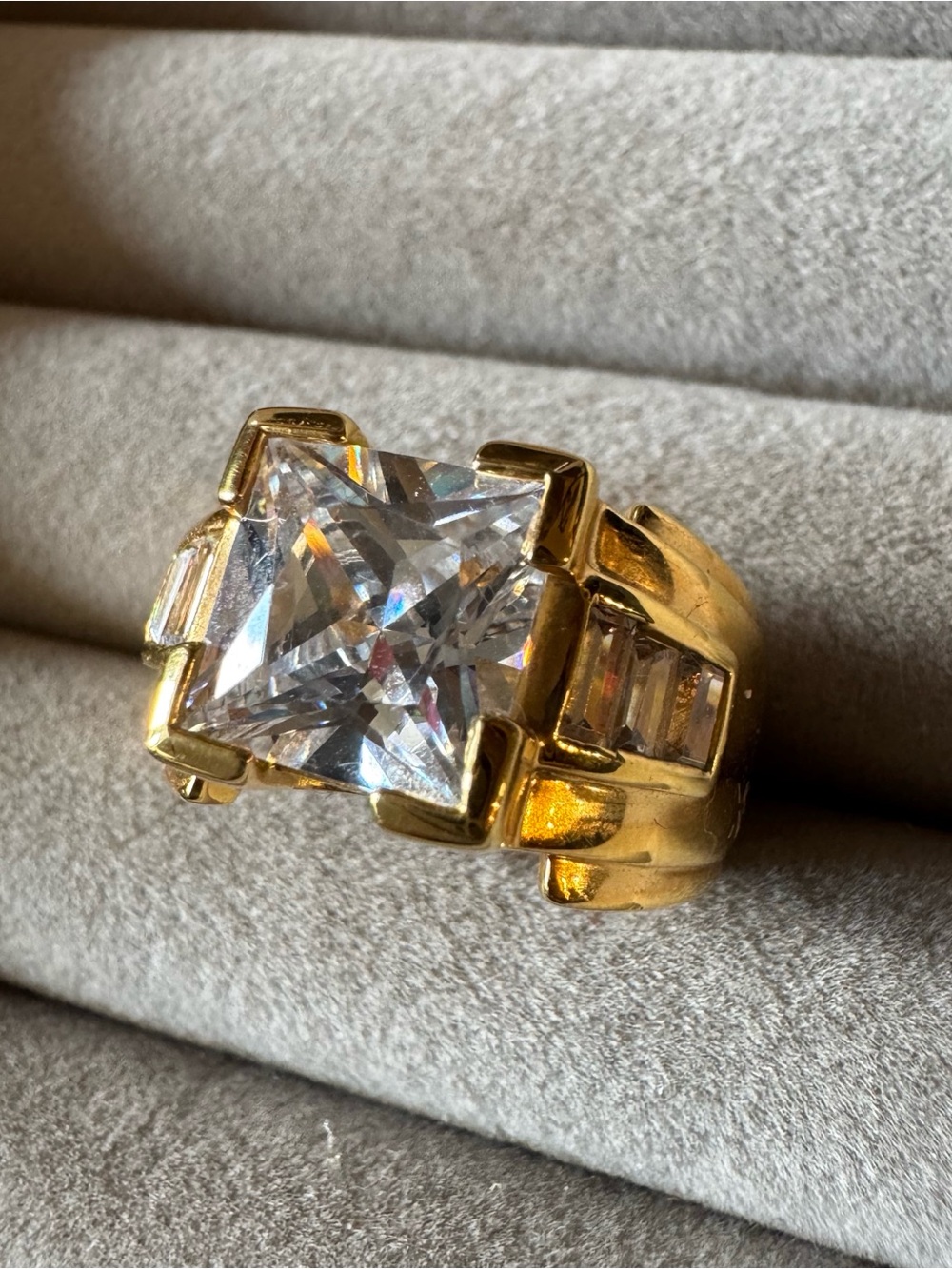 PAJ 925 Gold Over Sterling Silver Princess Cut CZ Statement Ring Size 8